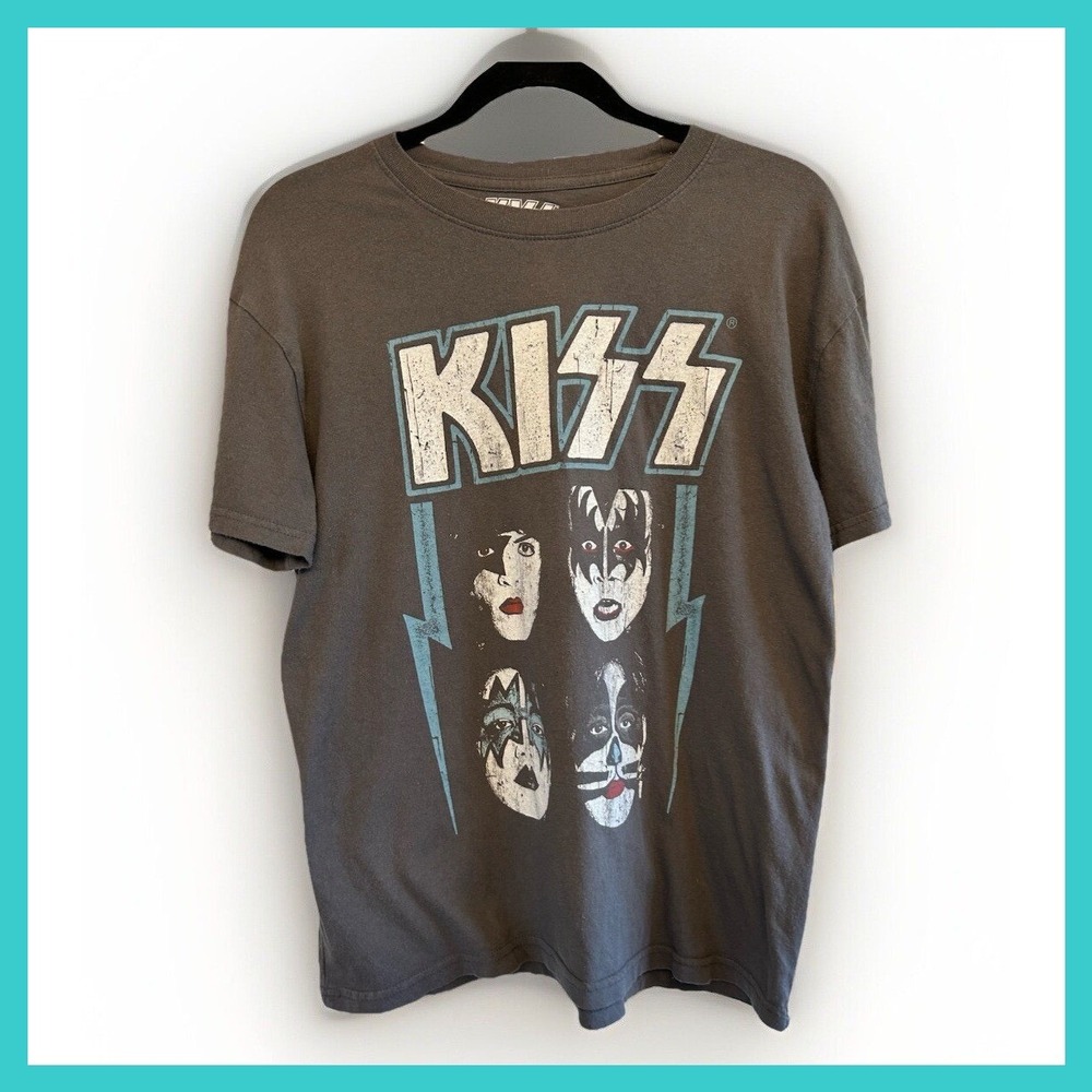 Kiss Rock Band T-Shirt Gray Dynasty Graphic Unisex‎ Distressed